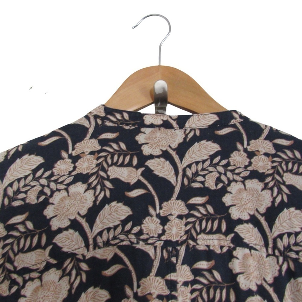 Faherty Savoie Floral Jumpsuit Linen Blend Navy Long Sleeve XS Drawcord Comfort - Picture 9 of 12